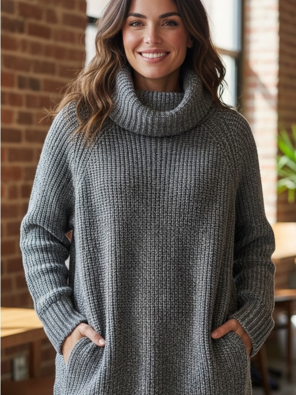 Topshop Grey Chunky Cowl Neck Sweater
